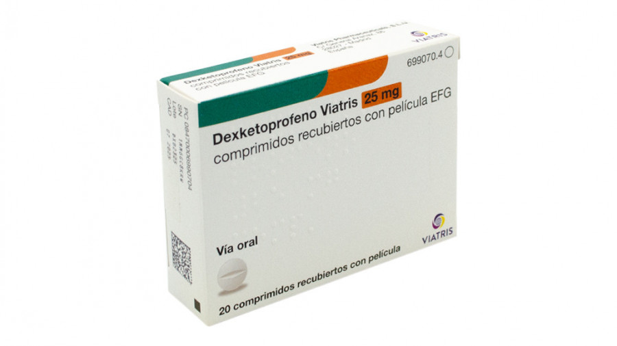 DEXKETOPROFENO VIATRIS 25 MG COMPRIMIDOS RECUBIERTOS CON  PELICULA EFG, 20 comprimidos fotografía del envase.