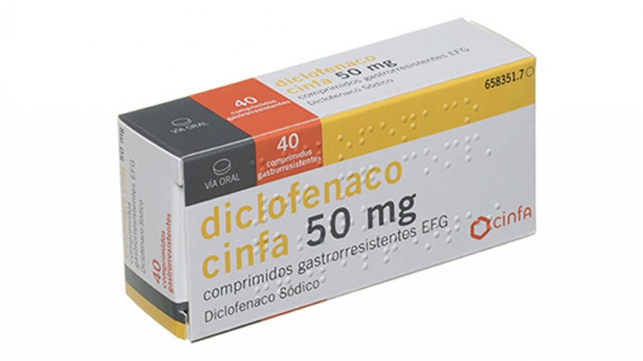 DICLOFENACO CINFA 50 mg COMPRIMIDOS GASTRORRESISTENTES EFG , 40 comprimidos fotografía del envase.