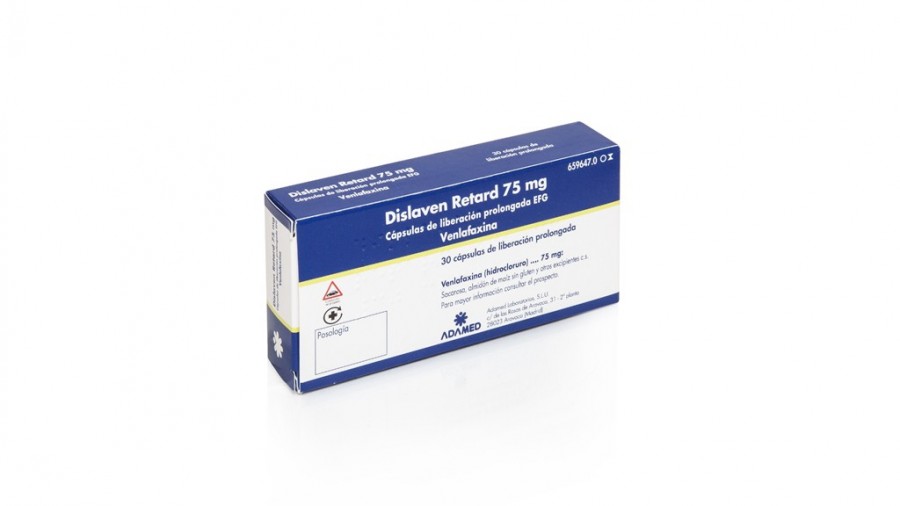 DISLAVEN RETARD 75 mg CAPSULAS DE LIBERACION PROLONGADA EFG , 30 cápsulas fotografía del envase.