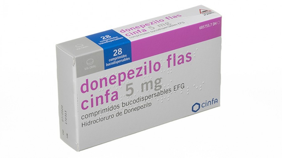 DONEPEZILO FLAS CINFA 5 mg COMPRIMIDOS BUCODISPERSABLES EFG, 28 comprimidos fotografía del envase.
