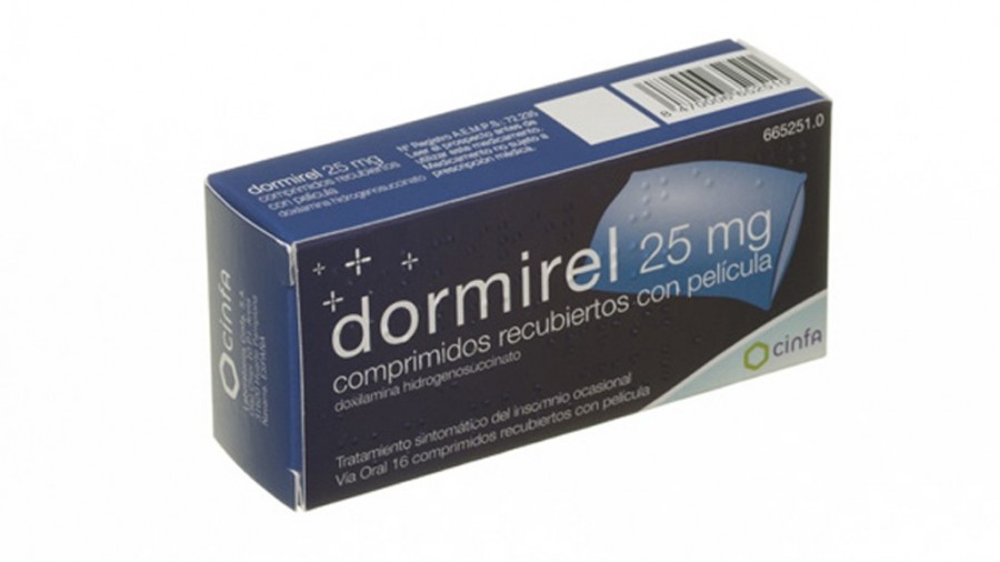 DORMIREL 25 mg COMPRIMIDOS RECUBIERTOS CON PELICULA, 16 comprimidos fotografía del envase.