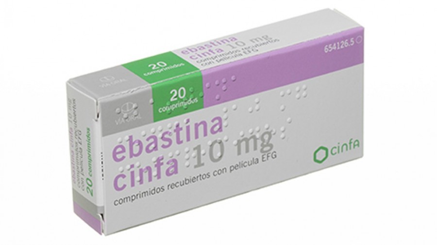 EBASTINA CINFA 10 mg COMPRIMIDOS RECUBIERTOS CON PELICULA EFG, 20 comprimidos fotografía del envase.