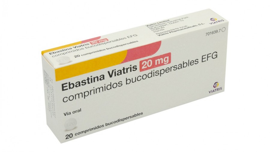 EBASTINA VIATRIS 20 MG COMPRIMIDOS BUCODISPERSABLES EFG, 20 comprimidos fotografía del envase.