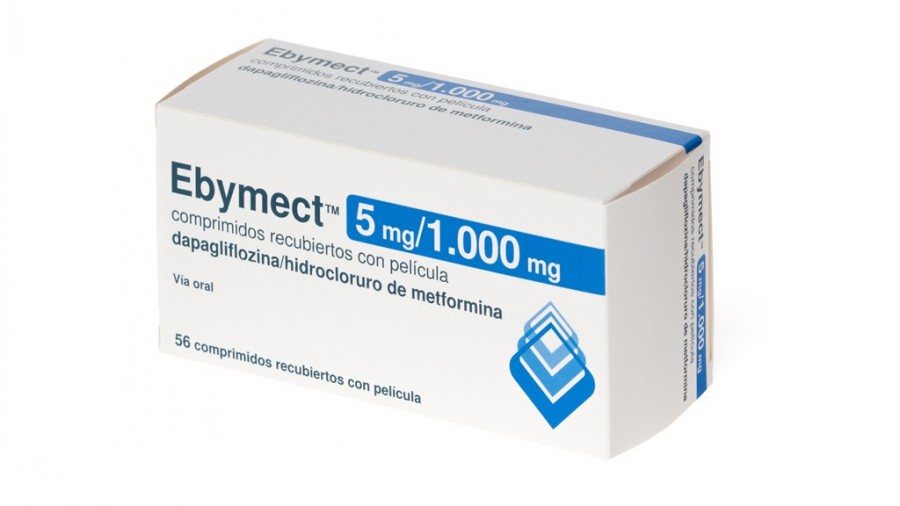 EBYMECT 5 MG/1.000 MG COMPRIMIDOS RECUBIERTOS CON PELICULA, 56 comprimidos recubiertos con película fotografía del envase.