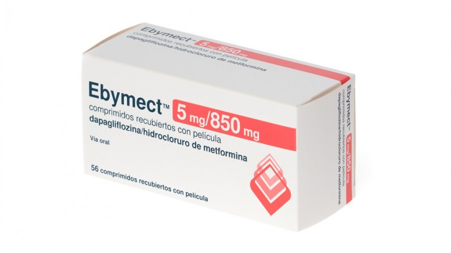 EBYMECT 5 MG/850 MG COMPRIMIDOS RECUBIERTOS CON PELICULA, 56 comprimidos recubiertos con película fotografía del envase.