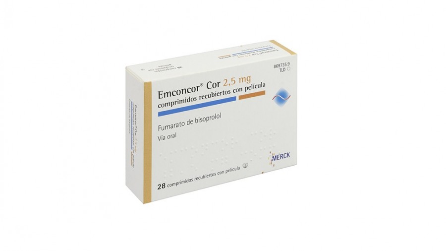 EMCONCOR COR  2,5 mg COMPRIMIDOS RECUBIERTOS CON PELICULA , 100 comprimidos fotografía del envase.
