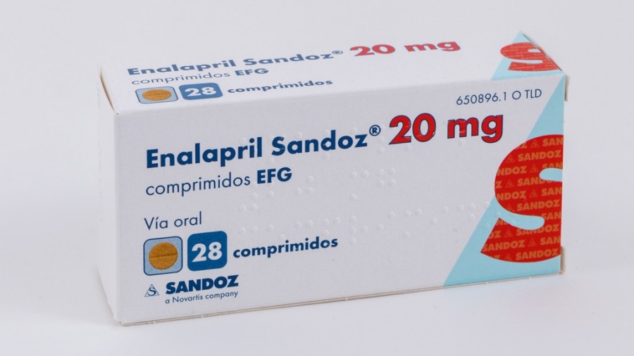 ENALAPRIL SANDOZ 20 mg COMPRIMIDOS EFG, 28 comprimidos fotografía del envase.