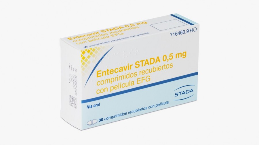 ENTECAVIR STADA 0,5 MG COMPRIMIDOS RECUBIERTOS CON PELICULA EFG, 30 comprimidos fotografía del envase.