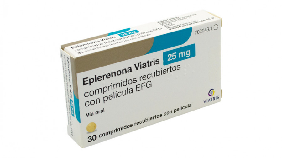 EPLERENONA VIATRIS 25 MG COMPRIMIDOS RECUBIERTOS CON PELICULA EFG, 30 comprimidos fotografía del envase.