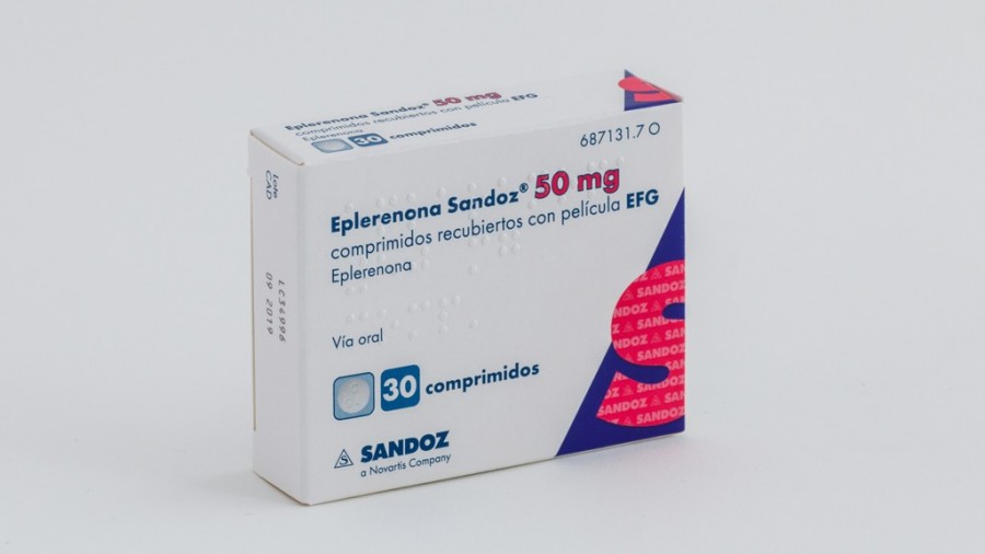 EPLERENONA SANDOZ 50 mg COMPRIMIDOS RECUBIERTOS CON PELÍCULA EFG , 30 comprimidos fotografía del envase.