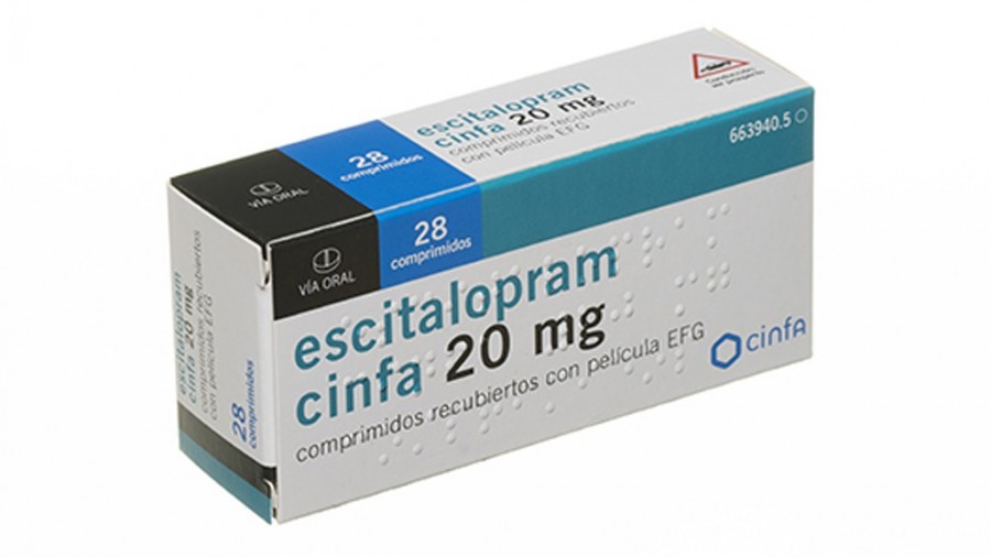 ESCITALOPRAM CINFA 20 mg COMPRIMIDOS RECUBIERTOS CON PELICULA EFG, 56 comprimidos fotografía del envase.