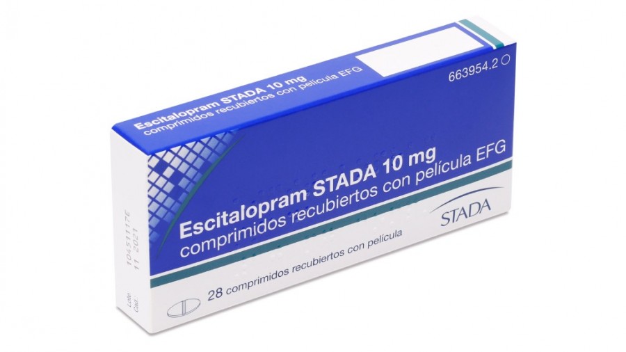 ESCITALOPRAM STADA 10 mg COMPRIMIDOS RECUBIERTOS CON PELICULA EFG, 28 comprimidos fotografía del envase.