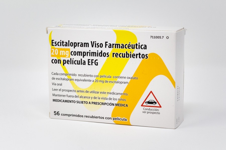 ESCITALOPRAM VISO FARMACEUTICA 20 MG COMPRIMIDOS RECUBIERTOS CON PELICULA EFG , 28 comprimidos (Al/Al) fotografía del envase.