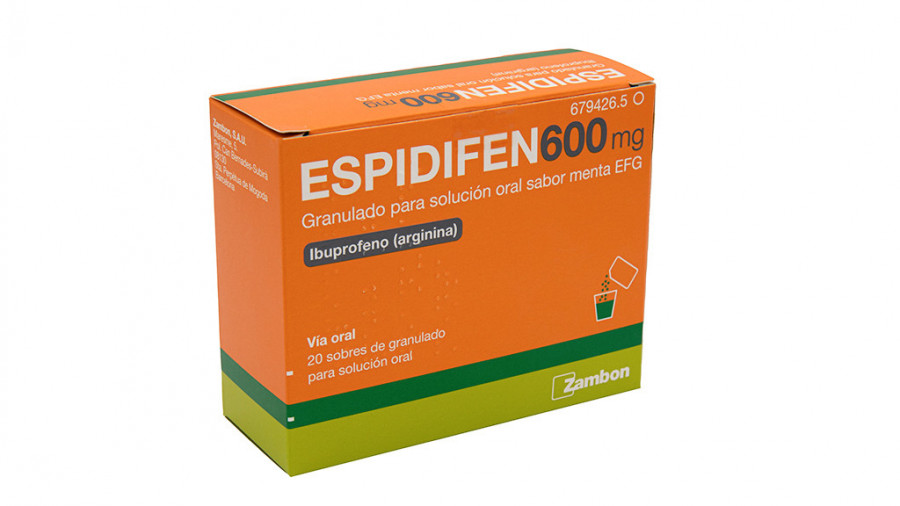 ESPIDIFEN 600 mg GRANULADO PARA SOLUCION ORAL SABOR MENTA EFG, 20 sobres fotografía del envase.