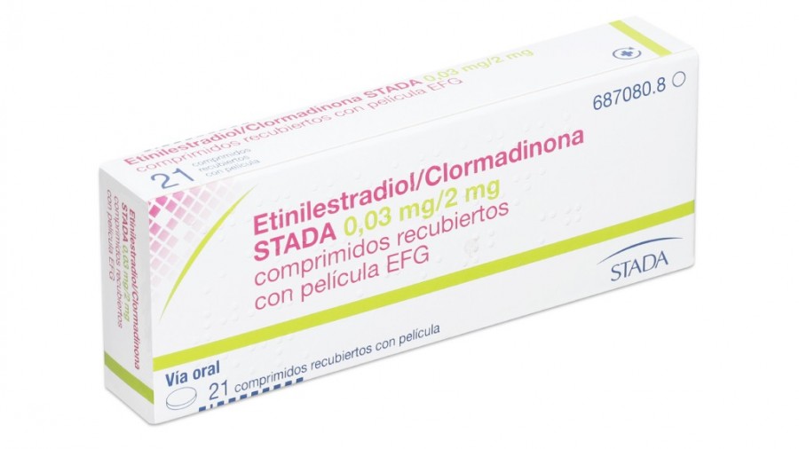 ETINILESTRADIOL/CLORMADINONA STADA 0,03 mg/2 mg COMPRIMIDOS RECUBIERTOS CON PELICULA EFG , 63 (3 x 21) comprimidos fotografía del envase.