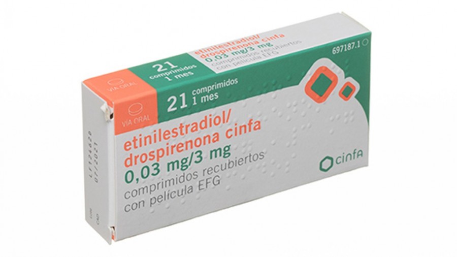 DROSPIRENONA/ETINILESTRADIOL CINFALAB 3MG/0,03MG COMPRIMIDOS RECUBIERTOS CON PELICULA EFG , 21 comprimidos fotografía del envase.