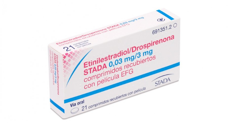 ETINILESTRADIOL/DROSPIRENONA STADA 0,03 mg/3 mg COMPRIMIDOS RECUBIERTOS CON PELICULA EFG, 21 comprimidos fotografía del envase.
