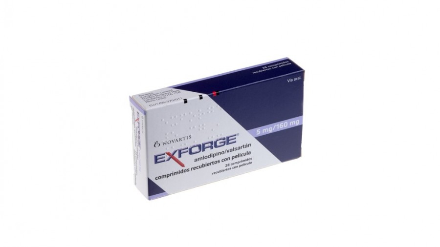 EXFORGE 5 mg/160 mg COMPRIMIDOS RECUBIERTOS CON PELICULA, 28 comprimidos fotografía del envase.