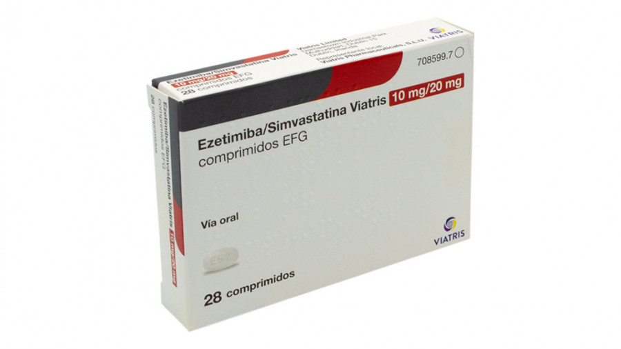 EZETIMIBA/SIMVASTATINA VIATRIS 10 MG/20 MG COMPRIMIDOS EFG, 28 comprimidos fotografía del envase.