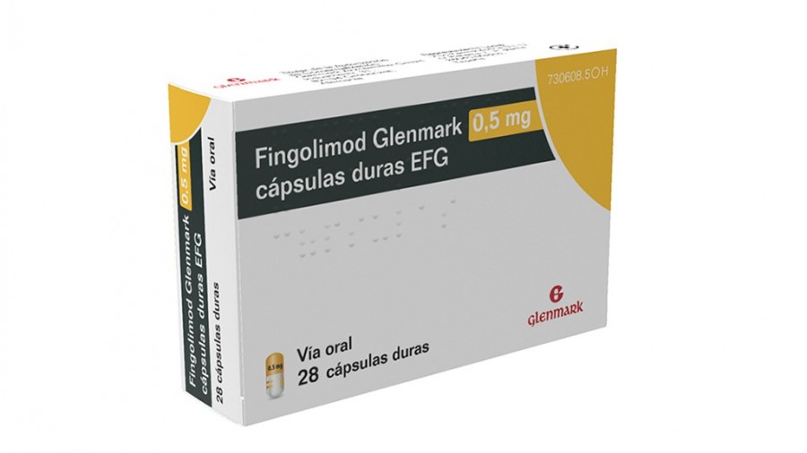 FINGOLIMOD GLENMARK 0,5 MG CAPSULAS DURAS EFG 28 capsulas fotografía del envase.