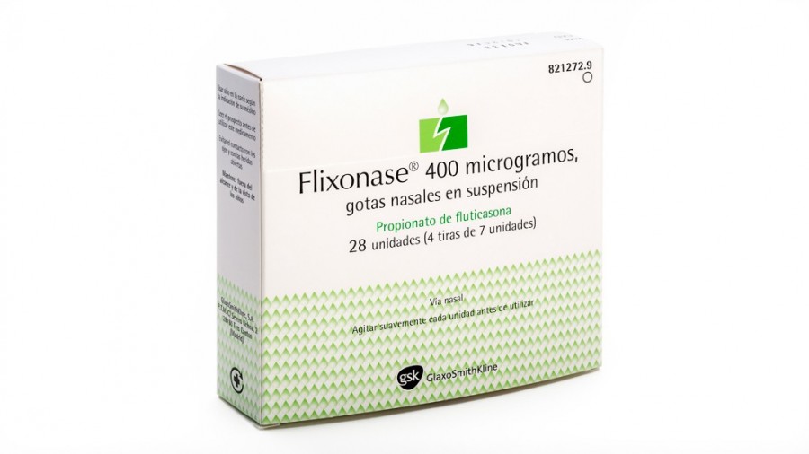 FLIXONASE 400 microgramos GOTAS NASALES EN SUSPENSIÓN , 28 envases unidosis de 0,4 ml fotografía del envase.