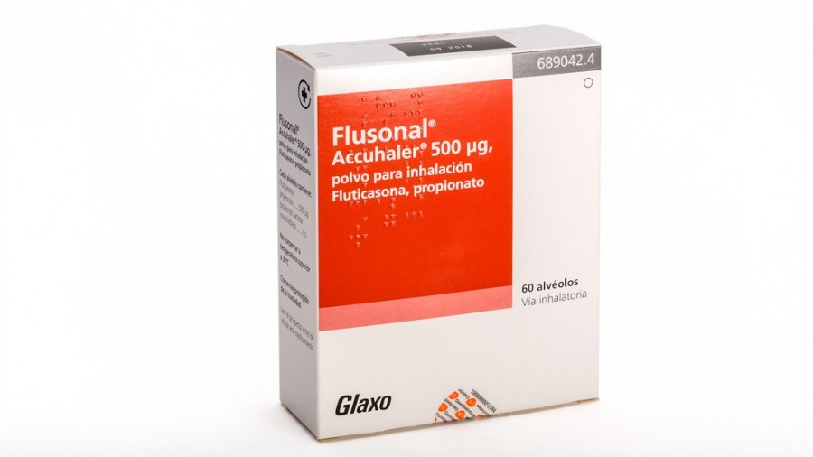 FLUSONAL ACCUHALER 500 MICROGRAMOS/INHALACION, POLVO PARA INHALACION, 1 inhalador de 60 dosis fotografía del envase.