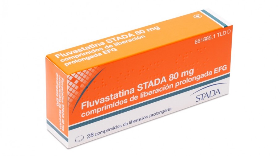 FLUVASTATINA STADA 80 mg COMPRIMIDOS DE LIBERACION PROLONGADA EFG , 28 comprimidos fotografía del envase.