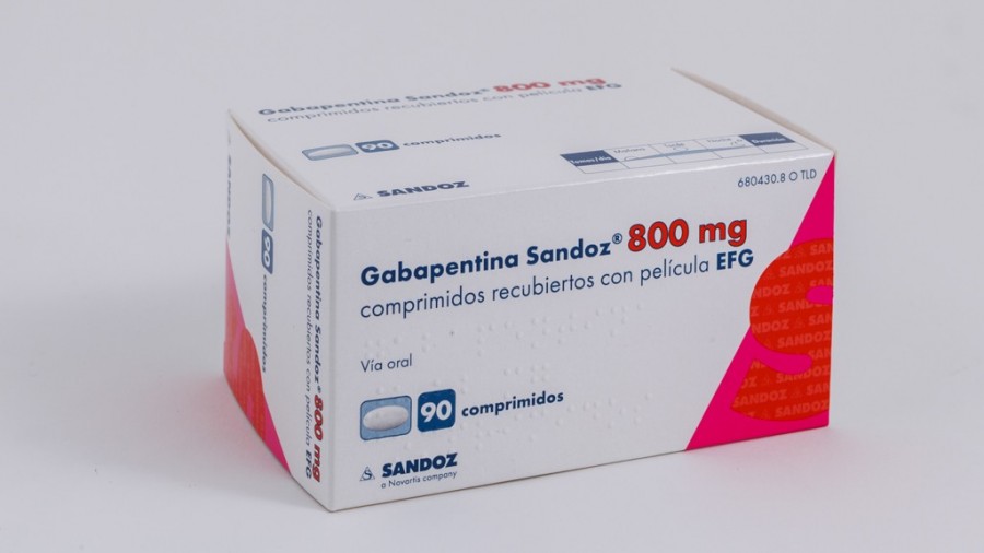 GABAPENTINA SANDOZ 800 mg COMPRIMIDOS RECUBIERTOS CON PELICULA EFG , 90 comprimidos fotografía del envase.