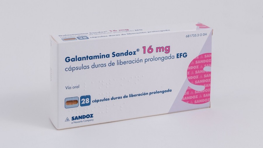 GALANTAMINA SANDOZ 16 mg CAPSULAS DURAS DE LIBERACION PROLONGADA EFG. , 28 cápsulas fotografía del envase.