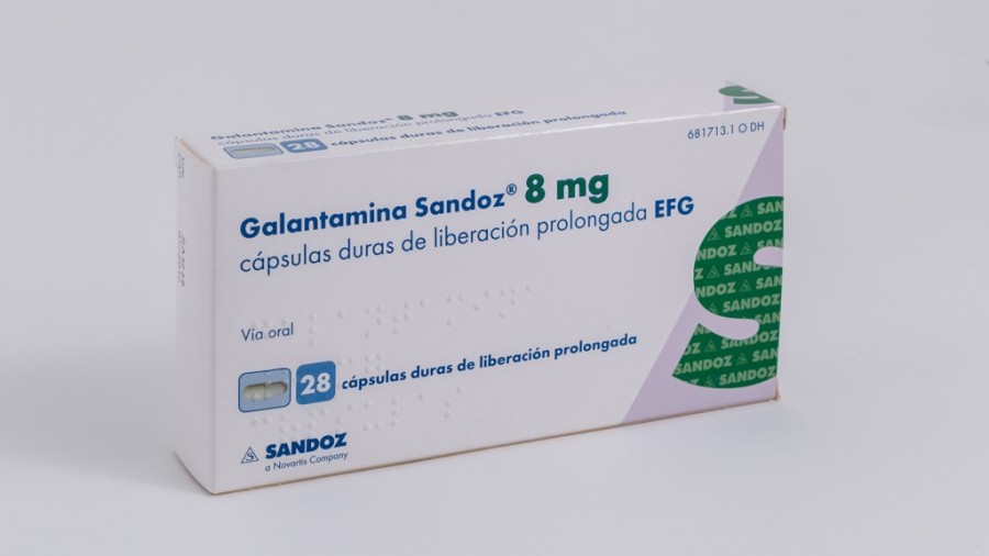 GALANTAMINA SANDOZ 8 mg CAPSULAS DURAS DE LIBERACION PROLONGADA EFG , 28 cápsulas fotografía del envase.