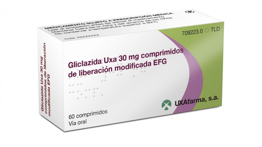 GLICLAZIDA UXA 30 MG COMPRIMIDOS DE LIBERACION MODIFICADA EFG , 60 comprimidos fotografía del envase.