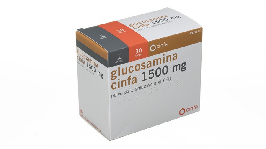 GLUCOSAMINA CINFA 1500 mg POLVO PARA SOLUCION ORAL EFG, 20 sobres fotografía del envase.