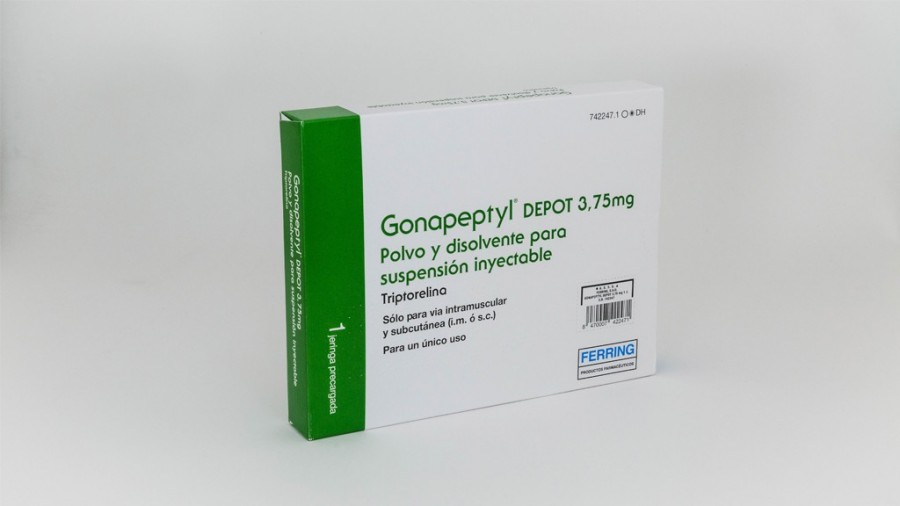 GONAPEPTYL DEPOT 3,75 mg POLVO Y DISOLVENTE PARA SUSPENSION INYECTABLE, 1 jeringa precargada + 1 jeringa precargada de disolvente fotografía del envase.