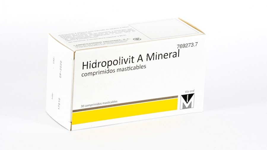 HIDROPOLIVIT A MINERAL COMPRIMIDOS MASTICABLES, 30 comprimidos fotografía del envase.