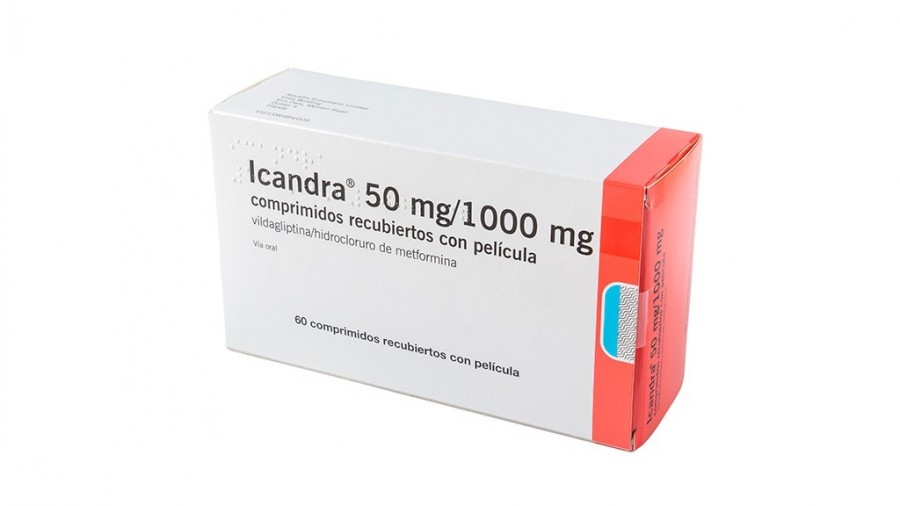 ICANDRA 50 mg/1000 mg COMPRIMIDOS RECUBIERTOS CON PELICULA, 60 comprimidos fotografía del envase.