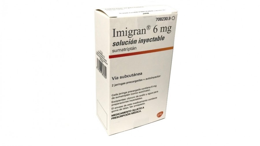IMIGRAN 6 mg solución inyectable , 2 jeringas precargadas de 0,5 ml fotografía del envase.