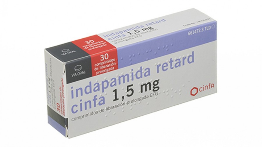 INDAPAMIDA RETARD CINFA 1,5 mg COMPRIMIDOS DE LIBERACION PROLONGADA EFG , 30 comprimidos fotografía del envase.