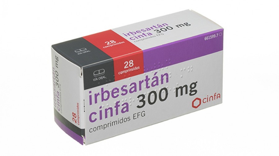 IRBESARTAN CINFA 300 mg COMPRIMIDOS EFG, 28 comprimidos fotografía del envase.