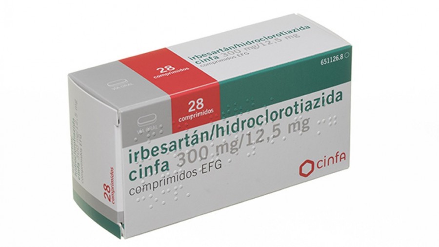 IRBESARTAN/HIDROCLOROTIAZIDA CINFA 300 mg/12,5 mg COMPRIMIDOS EFG, 28 comprimidos fotografía del envase.