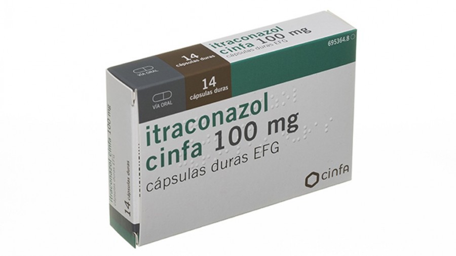 ITRACONAZOL CINFA 100 mg CAPSULAS EFG , 18 cápsulas fotografía del envase.