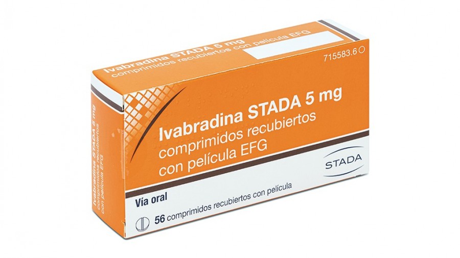 IVABRADINA STADA 5 MG COMPRIMIDOS RECUBIERTOS CON PELICULA EFG, 56 comprimidos (Blister PVC/PE/PVDC/Al) fotografía del envase.