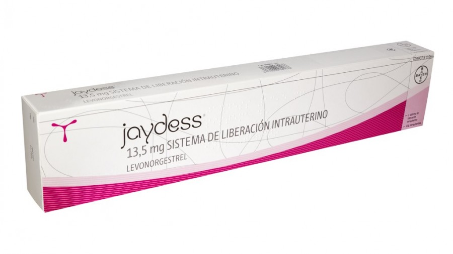 JAYDESS 13,5 MG SISTEMA DE LIBERACION INTRAUTERINO, 1 sistema de liberación intrauterino fotografía del envase.
