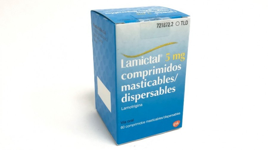 LAMICTAL 5 mg COMPRIMIDOS MASTICABLES/DISPERSABLES , 56 comprimidos fotografía del envase.