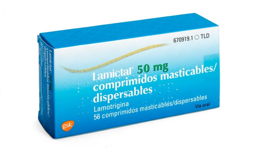 LAMICTAL 50 mg COMPRIMIDOS MASTICABLES/DISPERSABLES , 42 comprimidos fotografía del envase.