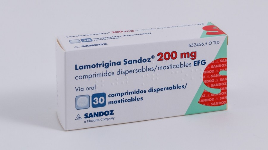 LAMOTRIGINA SANDOZ 200 mg COMPRIMIDOS DISPERSABLES/MASTICABLES EFG , 30 comprimidos fotografía del envase.