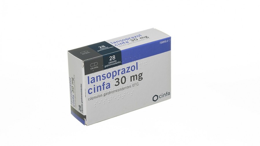 LANSOPRAZOL CINFA 30 mg CAPSULAS  GASTRORRESISTENTES EFG,56 cápsulas fotografía del envase.