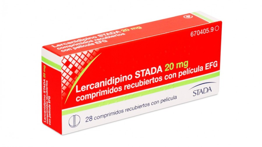 LERCANIDIPINO STADA 20 mg COMPRIMIDOS RECUBIERTOS CON PELICULA EFG, 28 comprimidos fotografía del envase.