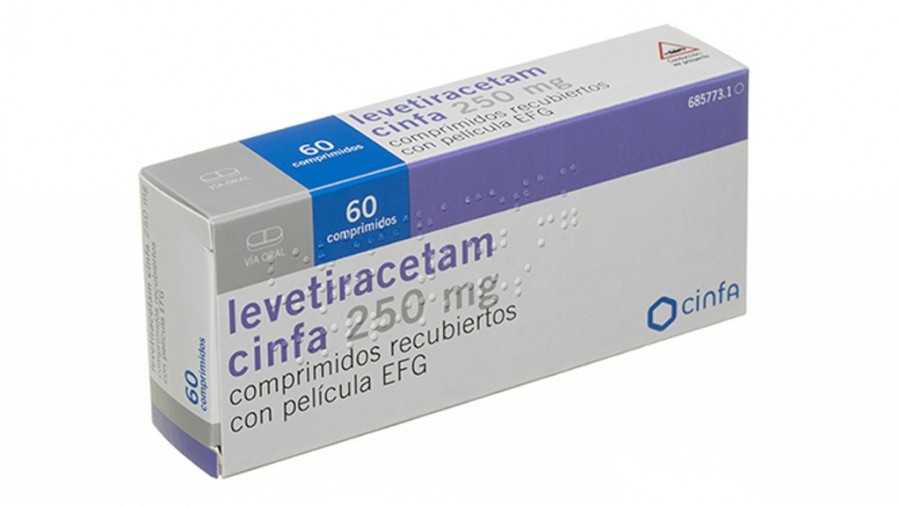 LEVETIRACETAM CINFA 250 mg COMPRIMIDOS RECUBIERTOS CON PELICULA EFG, 60 comprimidos fotografía del envase.