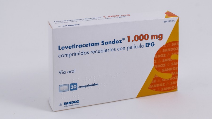LEVETIRACETAM SANDOZ 1000 mg COMPRIMIDOS RECUBIERTOS CON PELICULA EFG, 60 comprimidos (Blister) fotografía del envase.