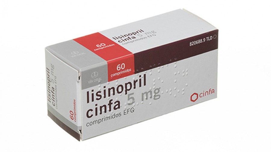 LISINOPRIL CINFA  5 mg COMPRIMIDOS EFG , 60 comprimidos fotografía del envase.